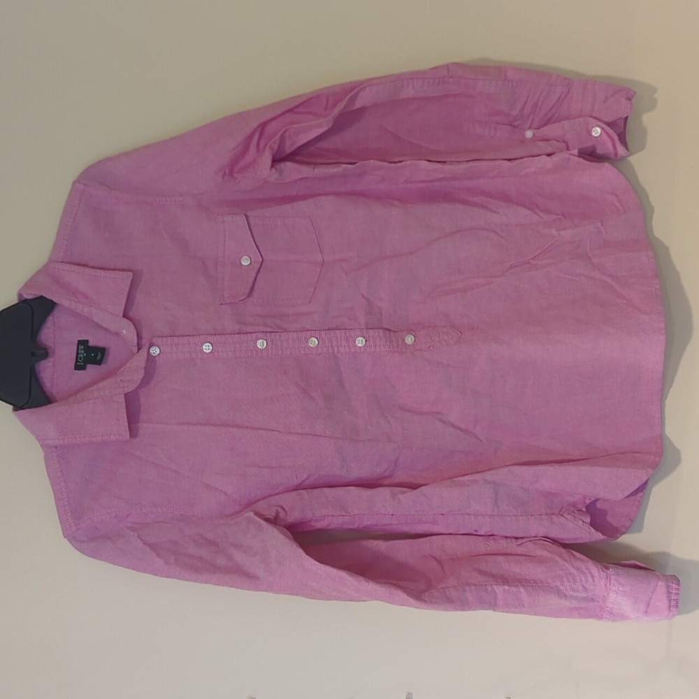 J. Crew Pink Cotton Popover Tunic Shirt Flap Pocket Long Sleeve Top Size S